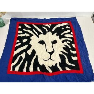 Vintage Anne Klein 100% silk scarf classic blue red white black lion